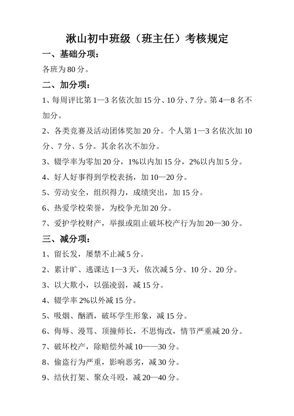 湫山初中班级考核细则_第1页