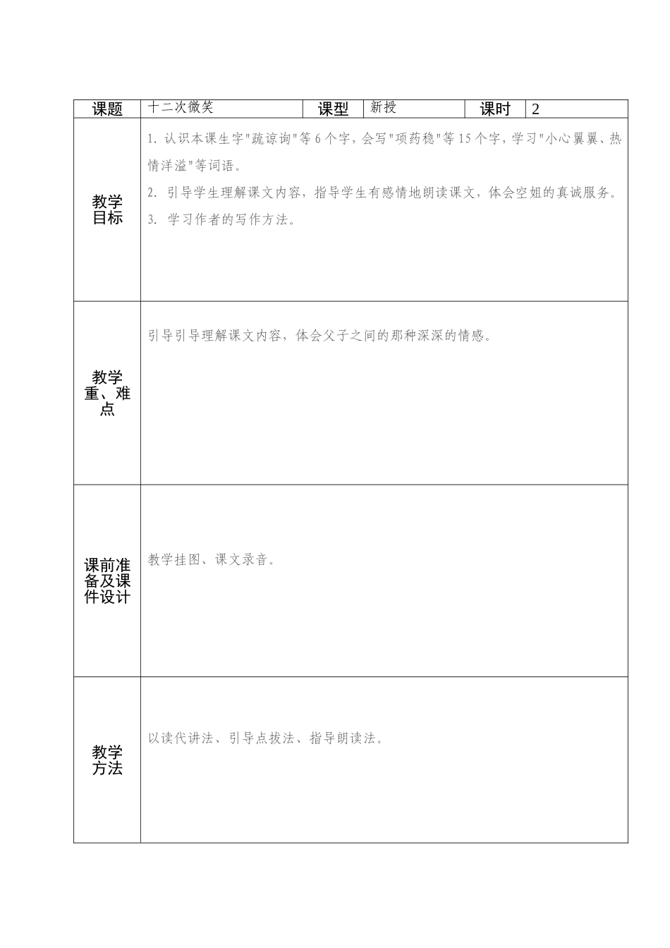 三年级语文19十二次微笑备课_第1页
