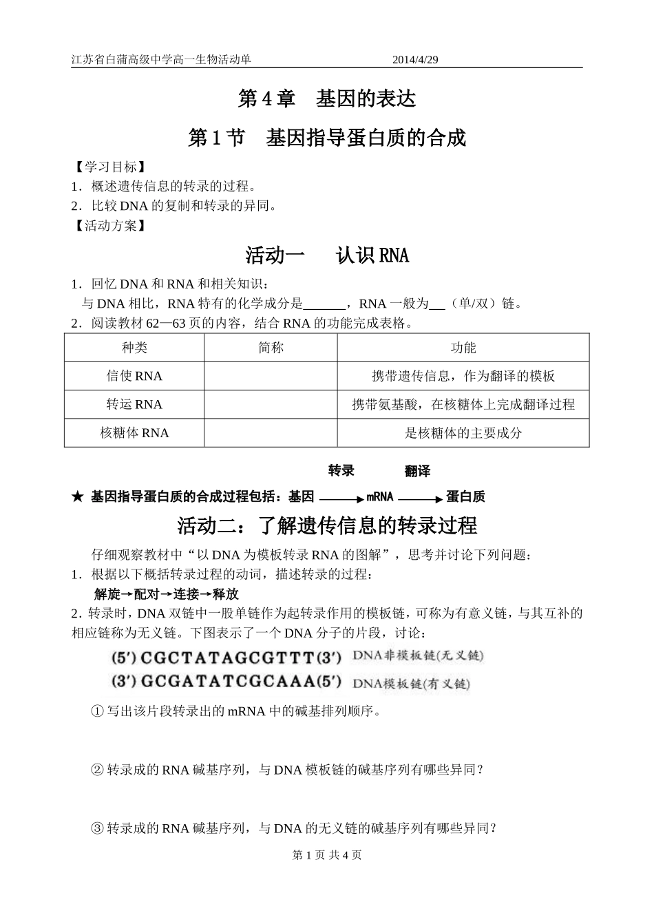 第4章基因的表达_第1页