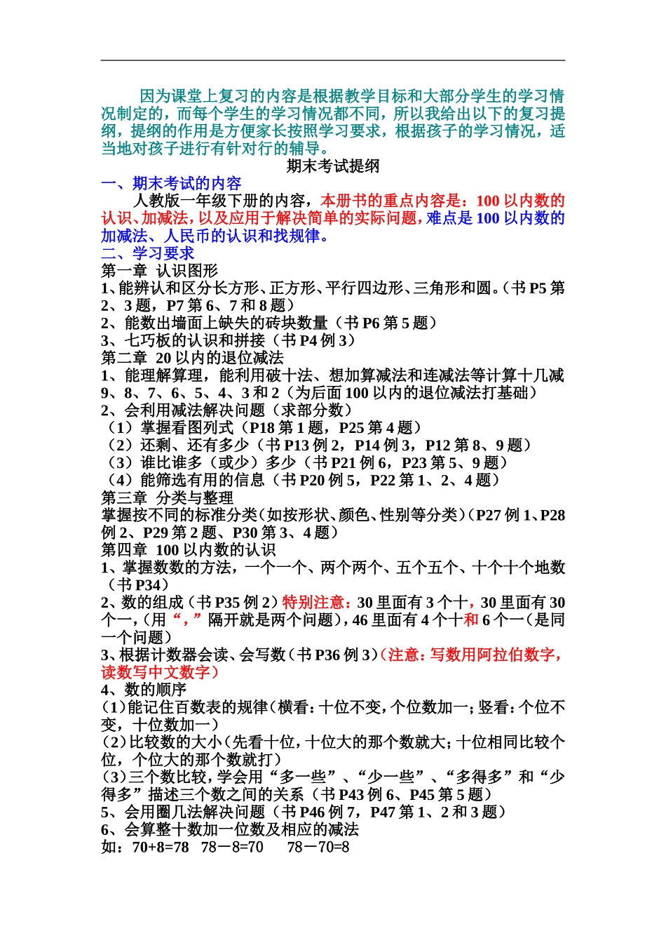 2015一下数学期末复习提纲_第1页