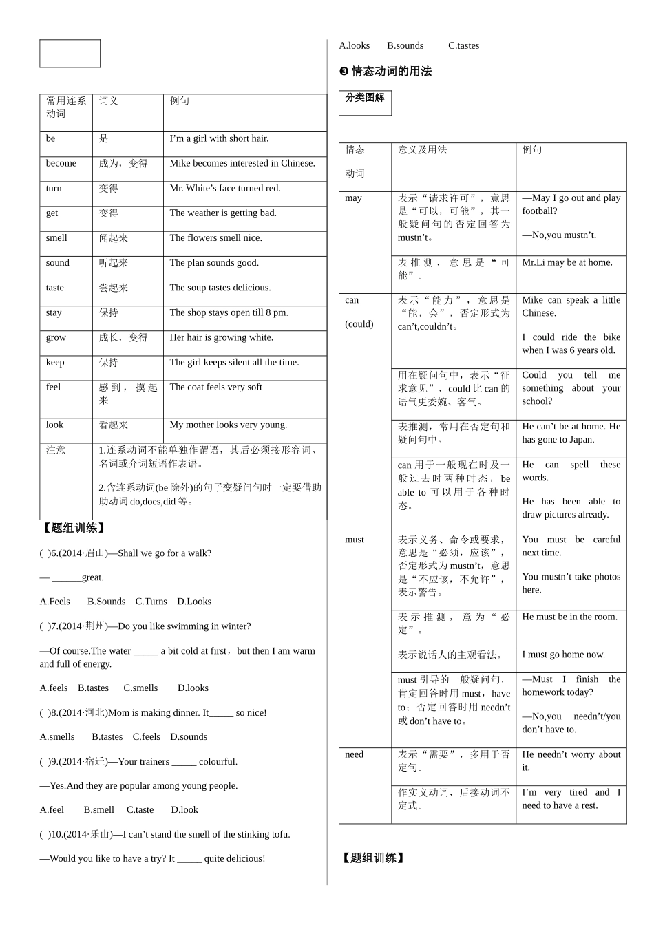 考前100天2015中考英语基础语法(14份打包)(八)动词的分类_第2页
