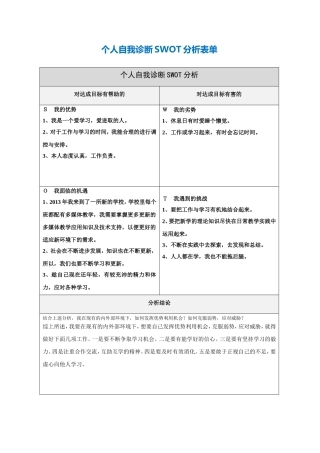 第一步骤所需文档：个人自我诊断SWOT分析表(廖亚军)