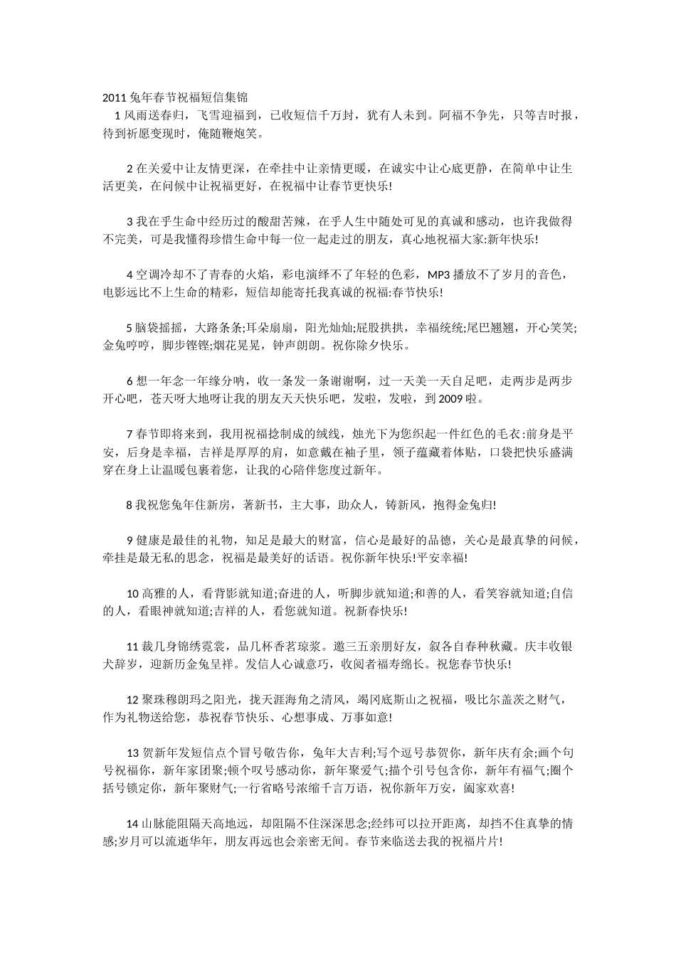 2011兔年春节祝福短信集锦_第1页
