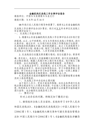 银行反洗钱工作自律评估报告