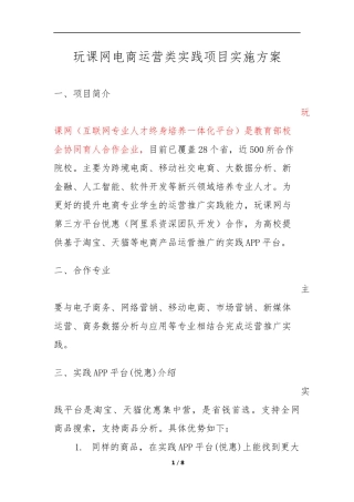 玩课网电商运营类实践项目实施方案