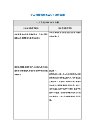 第一步骤所需文档：个人自我诊断SWOT分析表