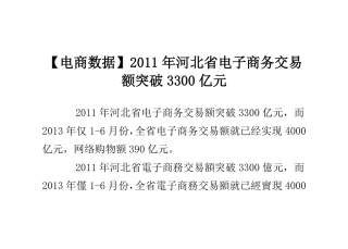 【电商数据】2011年河北省电子商务交易额突破3300亿元
