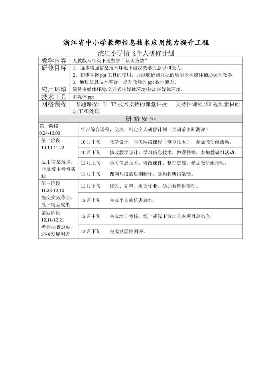 慎飞个人研修计划_第1页