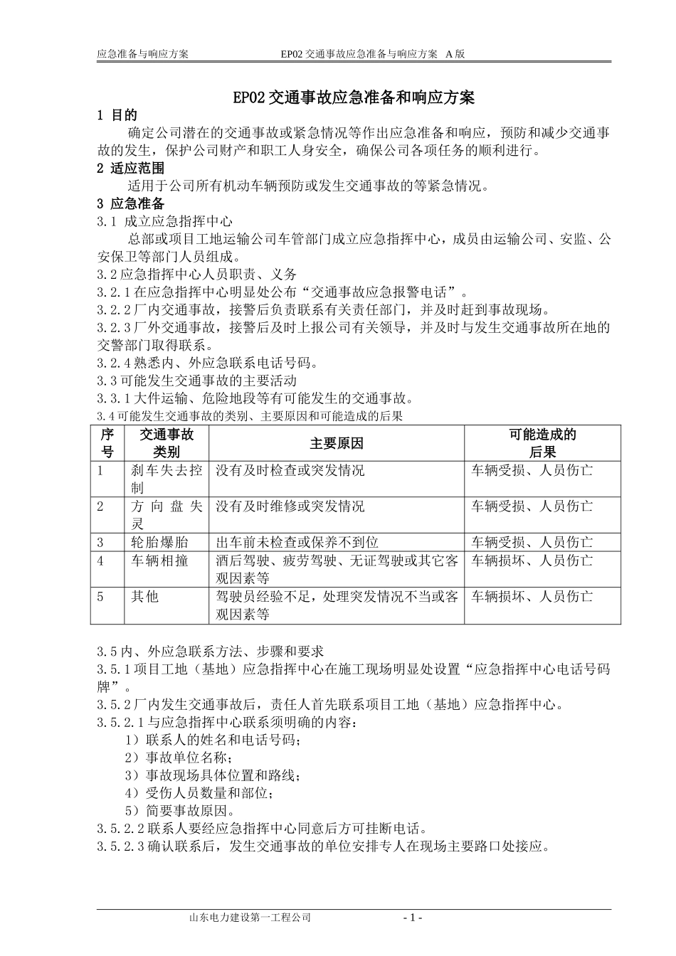 交通事故应急准备与响应方案—公安保卫部_第1页