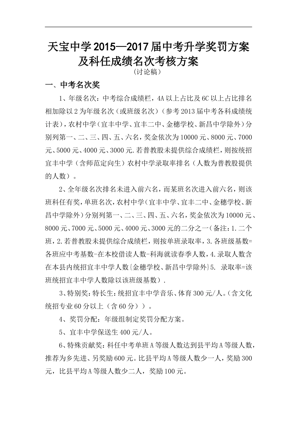 2014XX中学中考升学奖方案_第1页