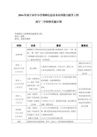 南宁二中信息技术应用能力提升工程研修实施计划