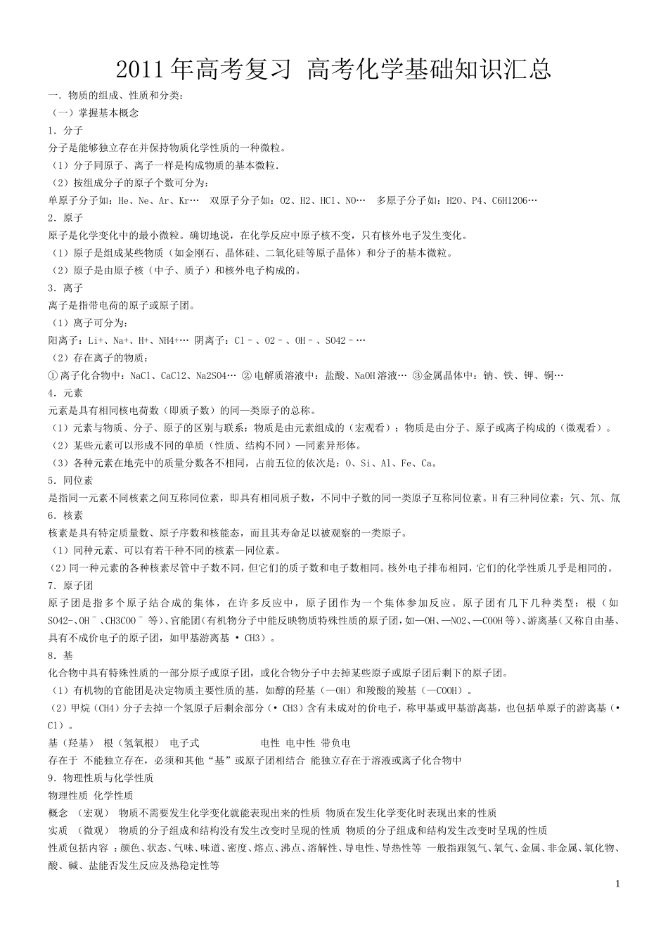 2011年高考复习-高考化学基础知识汇总_第1页