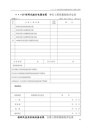 (3)单位及网控设备安装分部验评