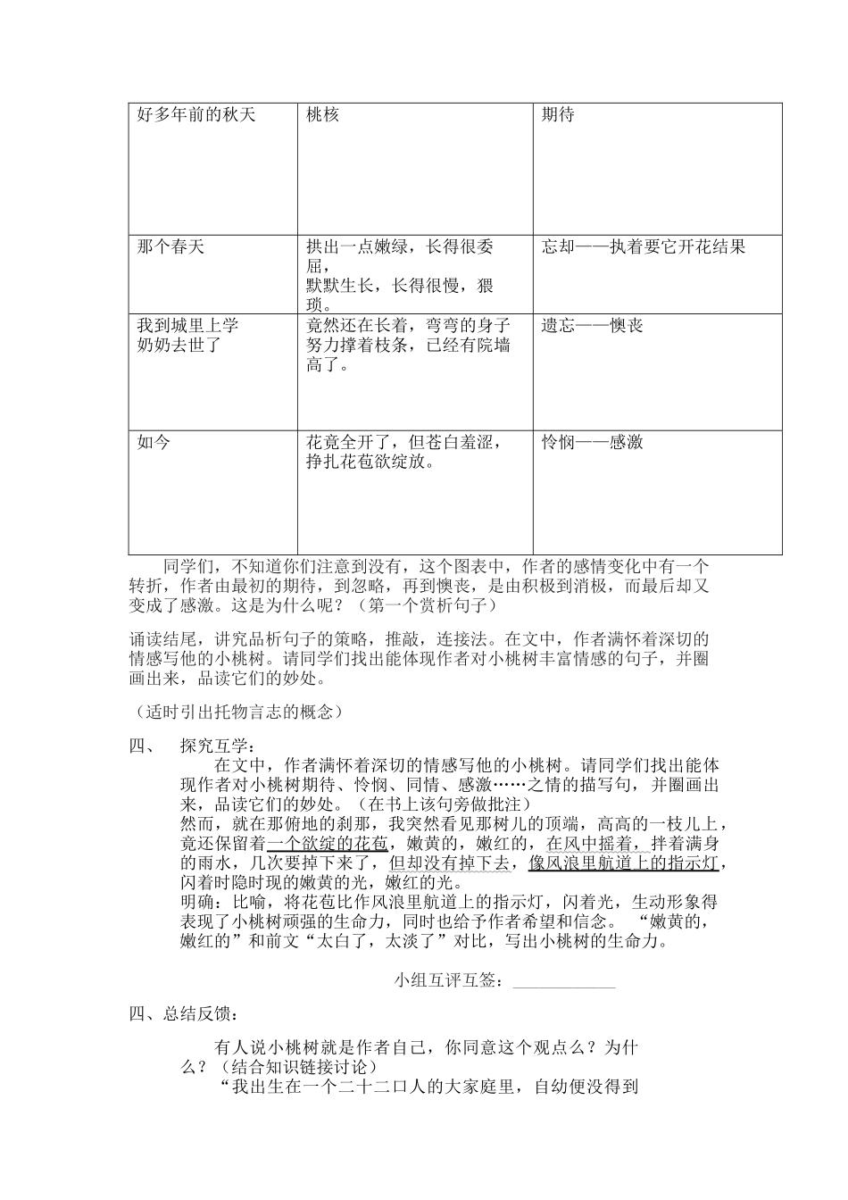 (部编)初中语文人教2011课标版七年级下册一棵小桃树教学设计-(8)_第2页
