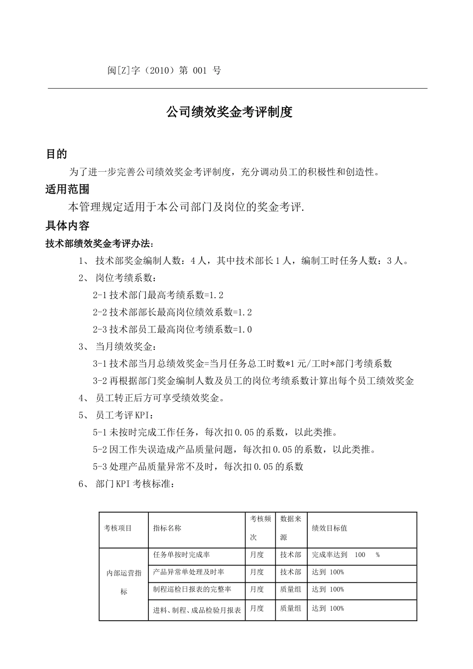 公司绩效奖金考评制度(修正稿)_第1页