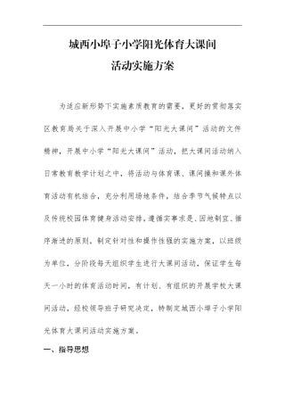 城西小埠子小学阳光体育大课间活动实施方案