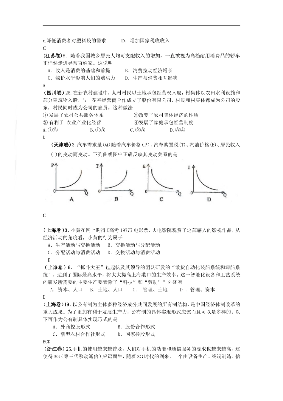 2009年高考政治试题分类汇编——生产消费与经济制度_第2页