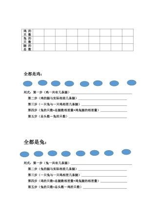 小学数学2011版本小学四年级鸡兔同笼表格