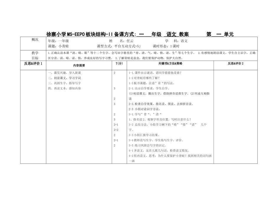 (部编)人教语文2011课标版一年级下册小青蛙教学设计-(11)_第1页