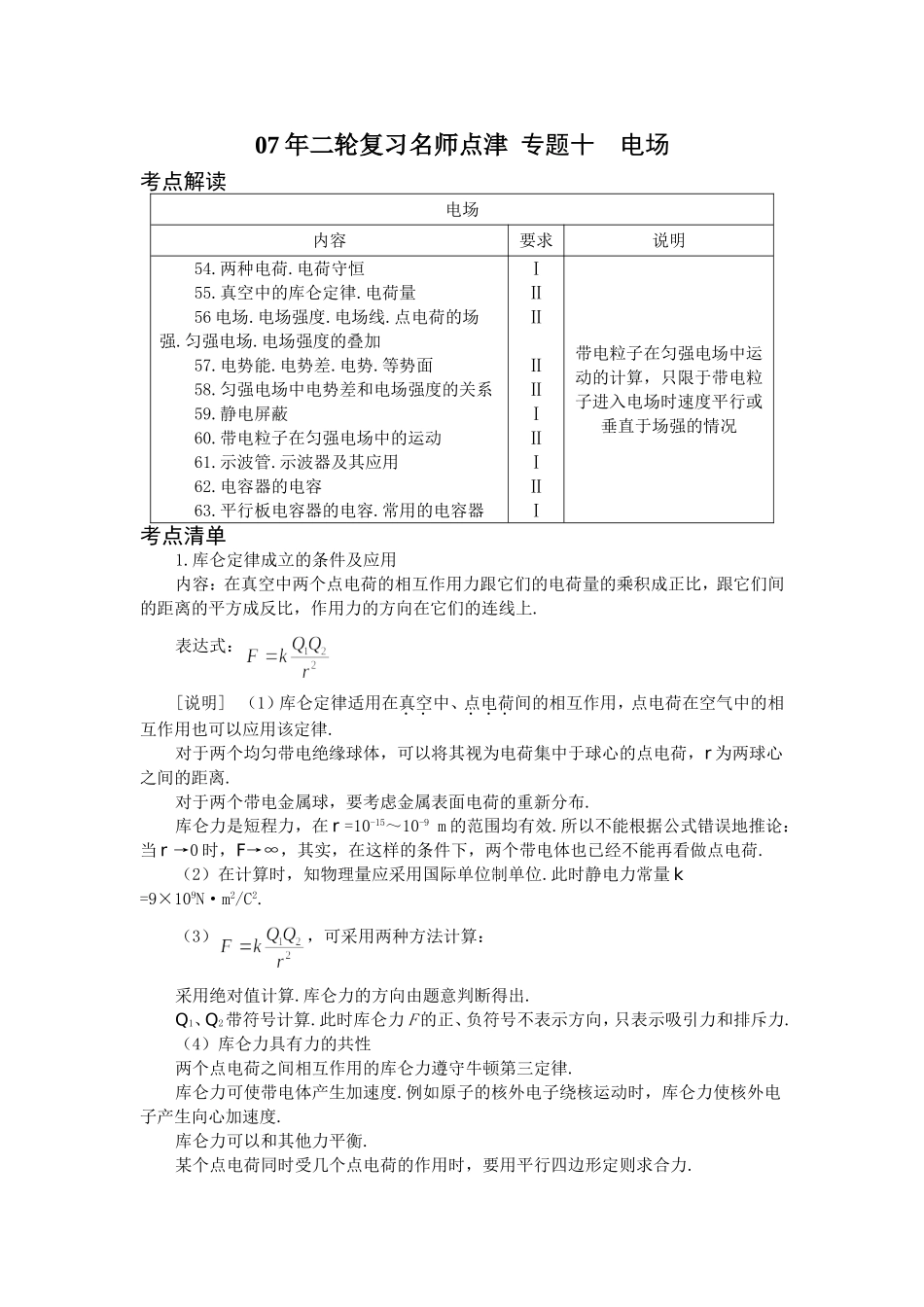 名师点津-专题10-电场-新人教[原创]】_第1页