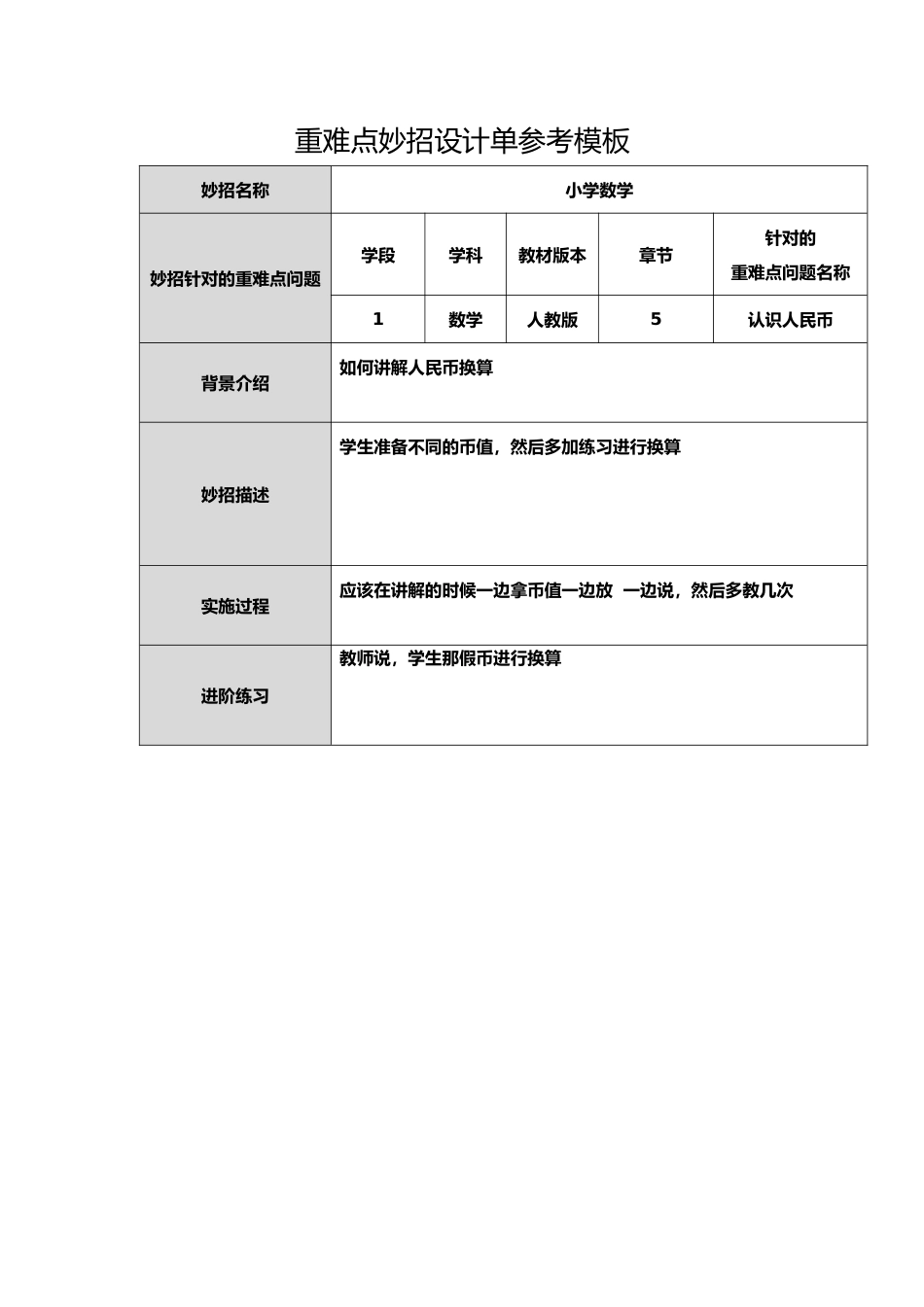 重难点妙招设计单模板_第1页