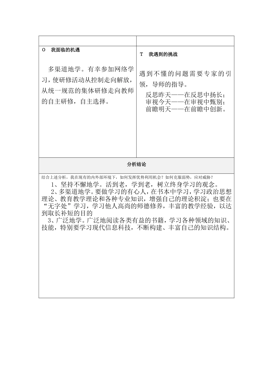 皮瑛：个人自我诊断SWOT分析表_第2页