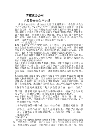 青霉素分公司6月份安全生产小结