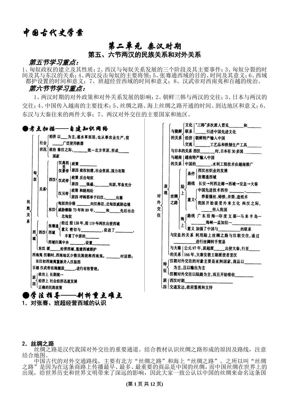 考点6-两汉的民族关系和对外关系(学生用)_第1页