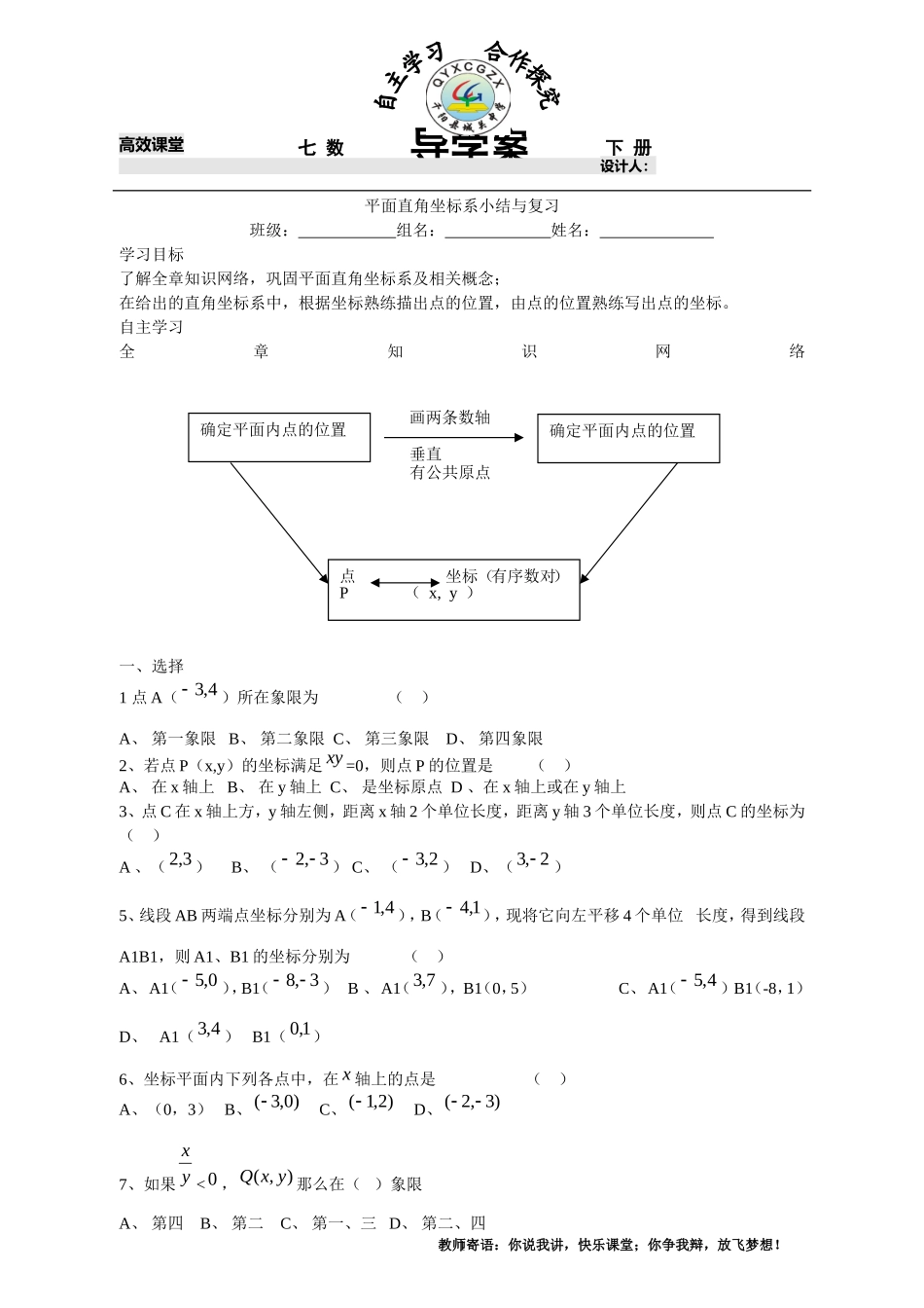 平面直角坐标系小结与复习_第1页