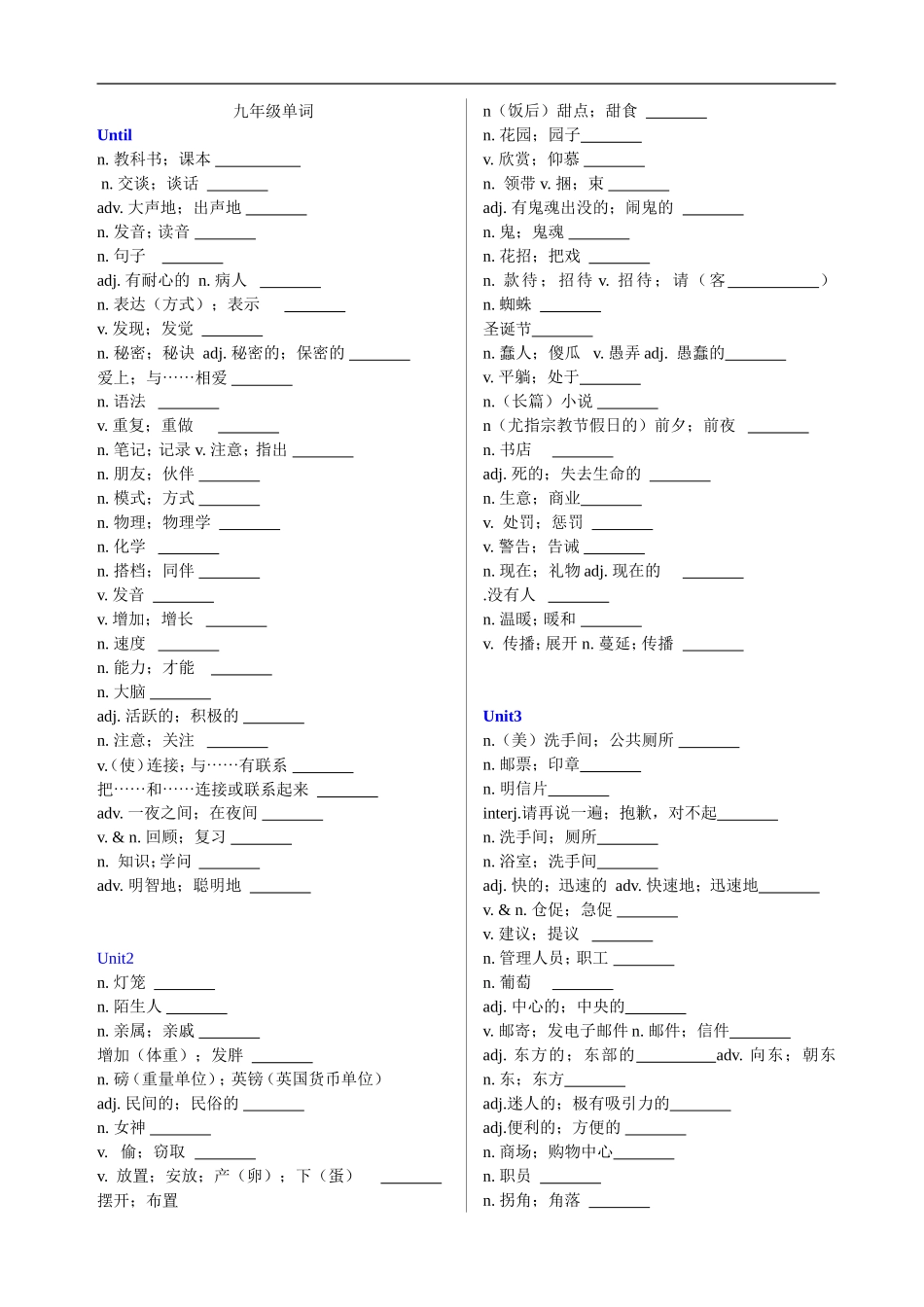 2014九年级新目标英语单词表默写最新版_第1页