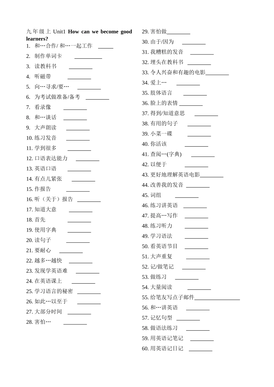 2014秋新目标九年级上Unit1-短语听写_第1页