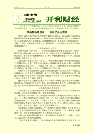 开立财经20101231之《A股市场》
