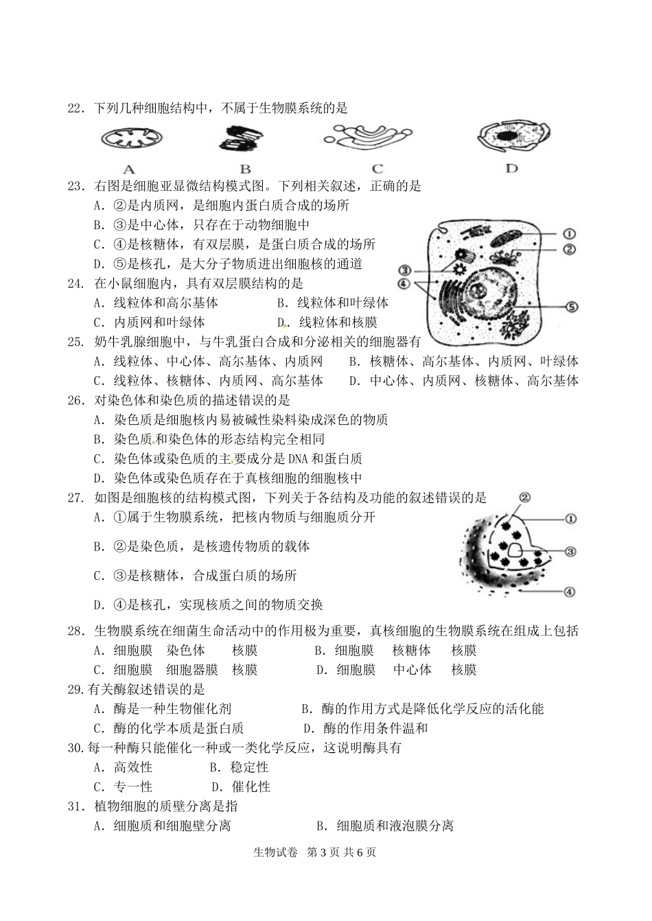 2014.11高一期中生物试卷_第3页