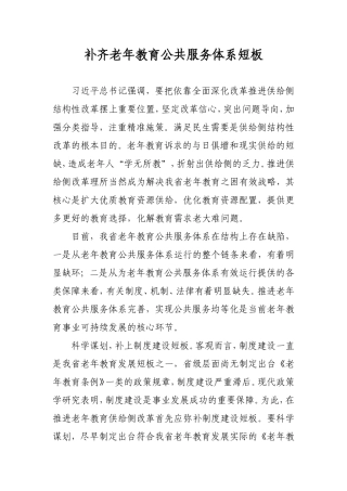 补齐老年教育公共服务体系短板