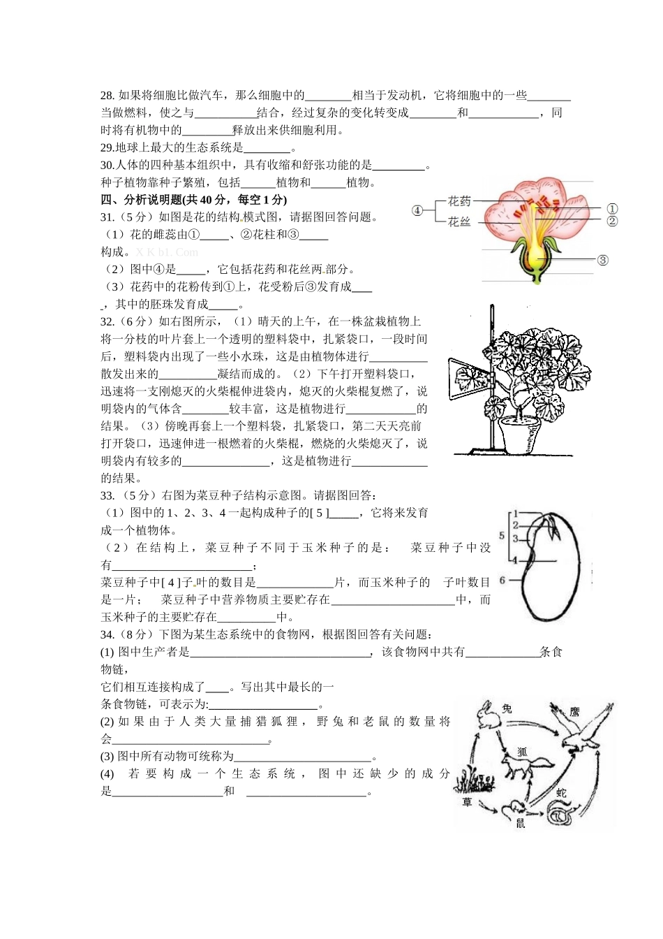 平凉市崆峒区2015-2016学年第一学期七年级生物期末试卷及答案_第3页