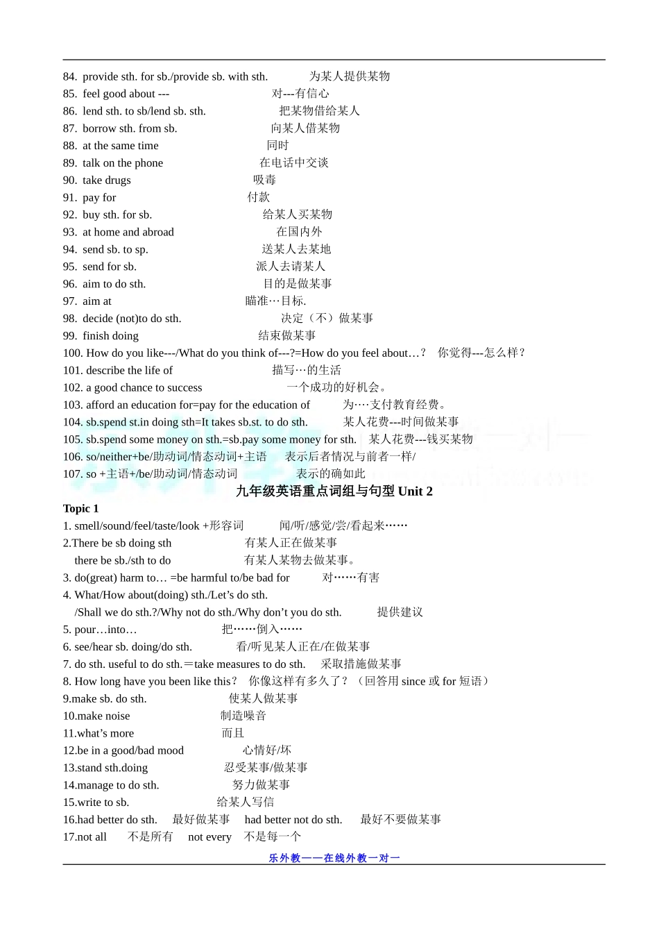 仁爱英语九年级上册重点词组和句型_第3页
