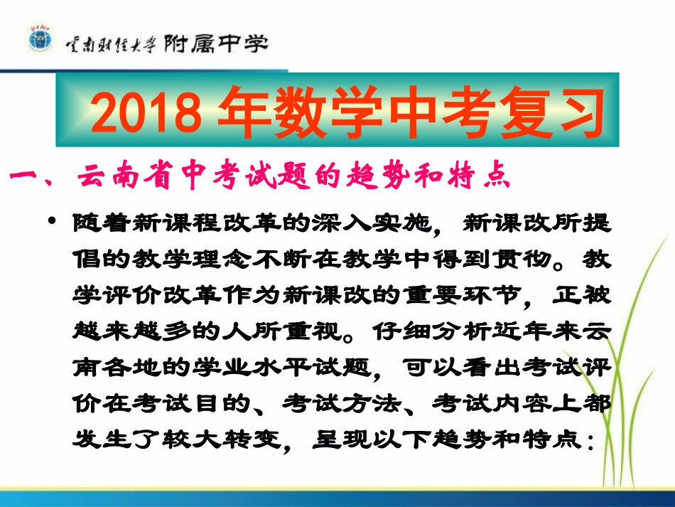 2018年云南省数学学业水平复习及中考复习教学规划_第2页