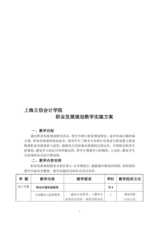 上海立信会计学院职业发展规划教学实施方案(最终版)---上海立信会计-...