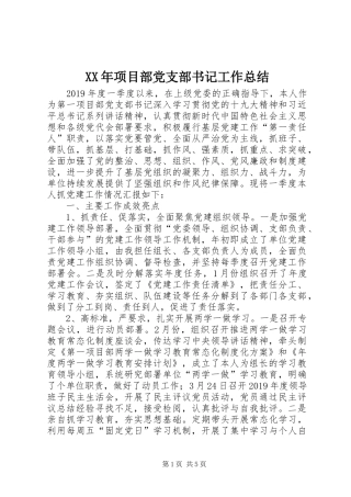 XX年项目部党支部书记工作总结