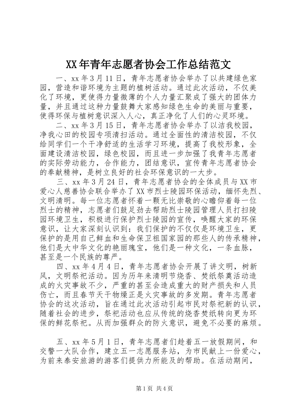 XX年青年志愿者协会工作总结范文_第1页