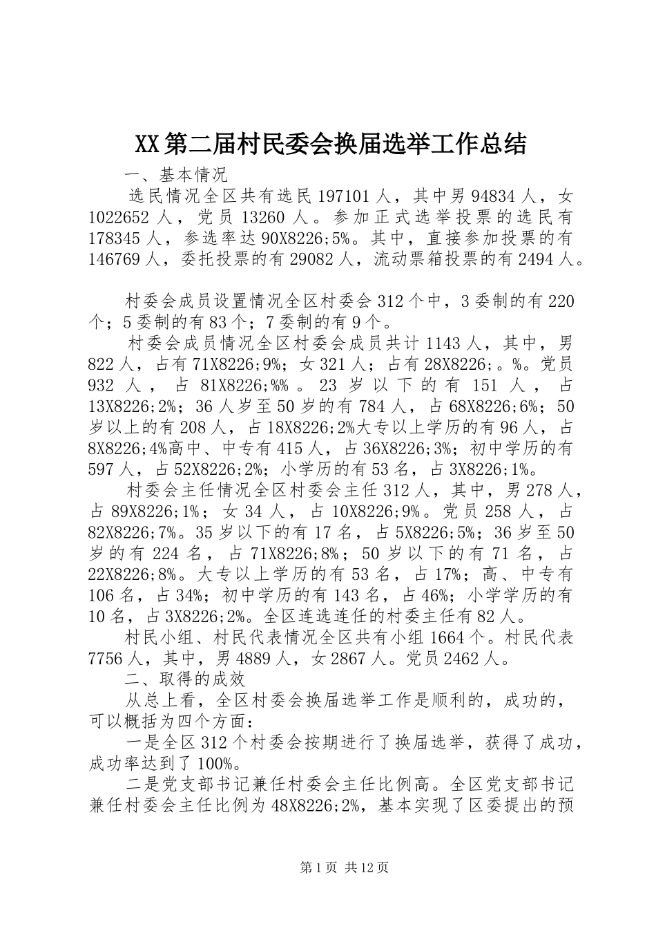 XX第二届村民委会换届选举工作总结_第1页
