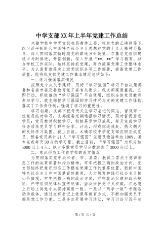 中学支部XX年上半年党建工作总结