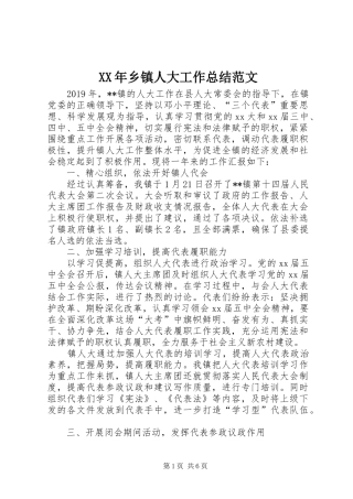 XX年乡镇人大工作总结范文