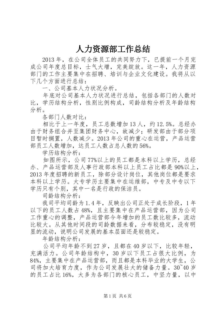 人力资源部工作总结_第1页