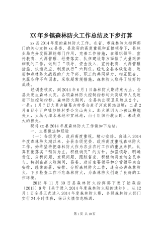 XX年乡镇森林防火工作总结及下步打算