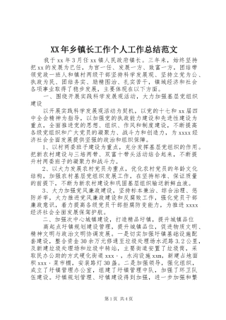 XX年乡镇长工作个人工作总结范文