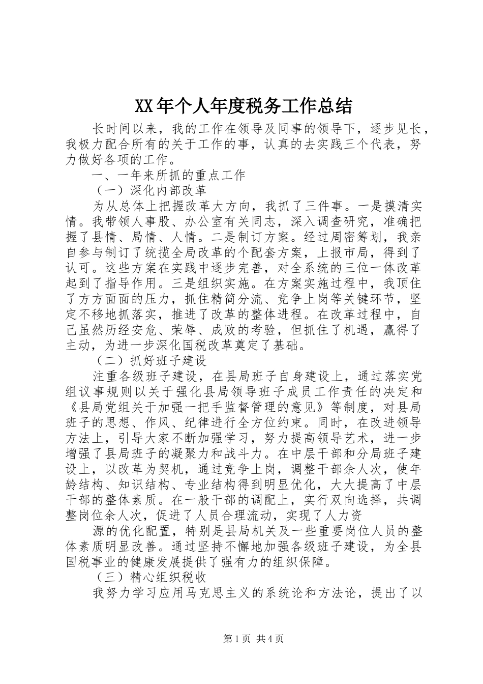 XX年个人年度税务工作总结_第1页