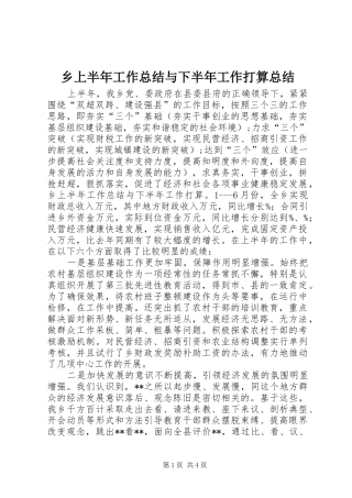 乡上半年工作总结与下半年工作打算总结