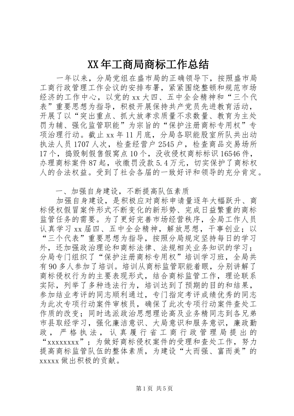 XX年工商局商标工作总结_第1页