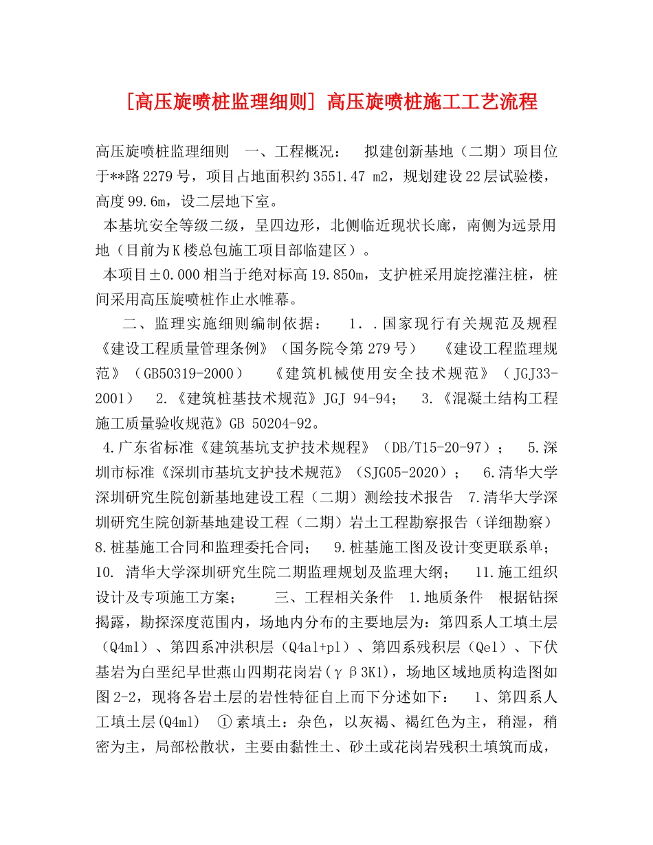 [高压旋喷桩监理细则] 高压旋喷桩施工工艺流程 _第1页